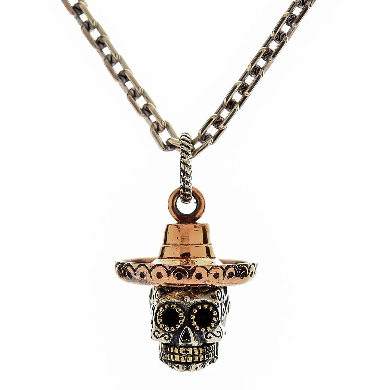 Cowboy Mexican Sugar Skull Sterling Silver Pendant
