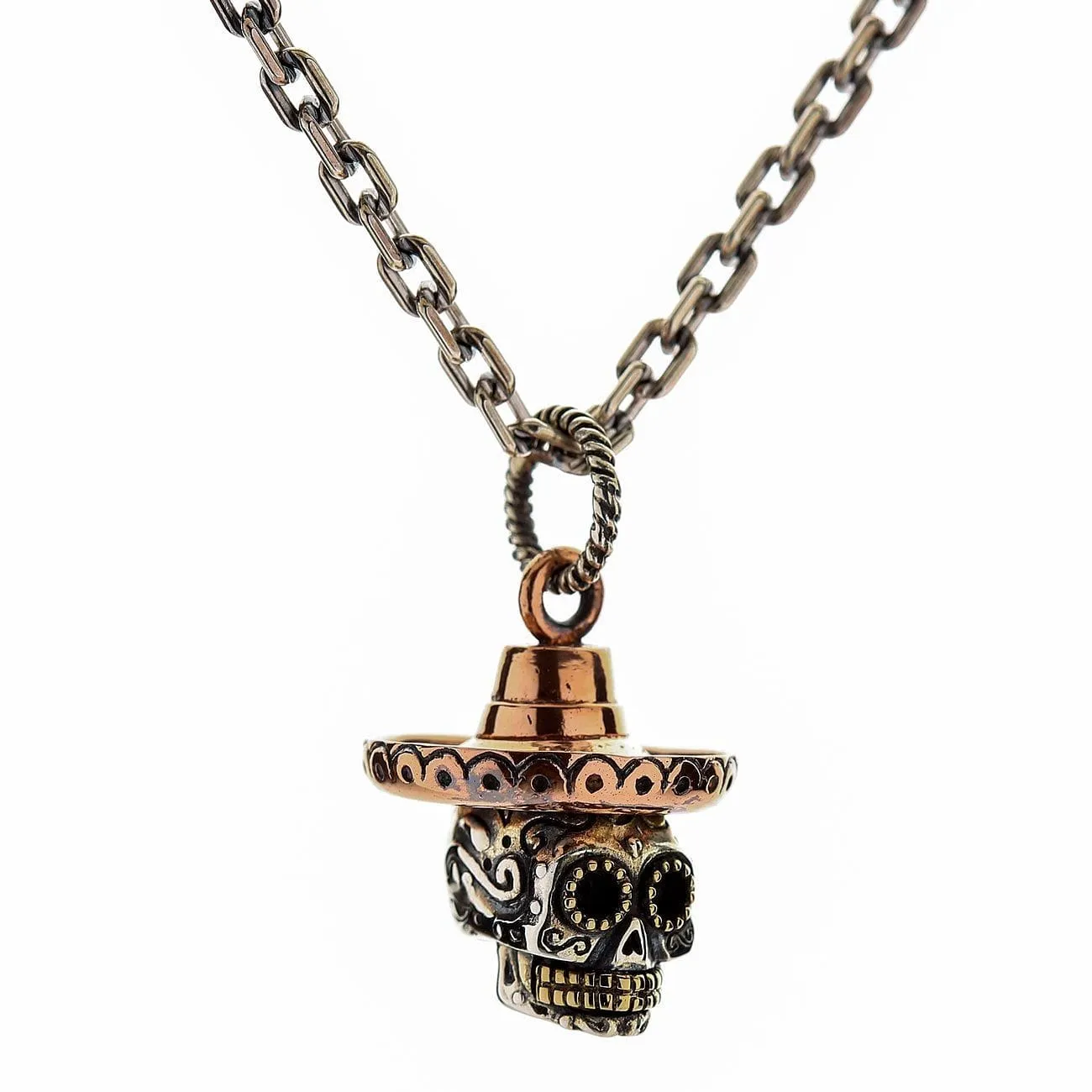 Cowboy Mexican Sugar Skull Sterling Silver Pendant