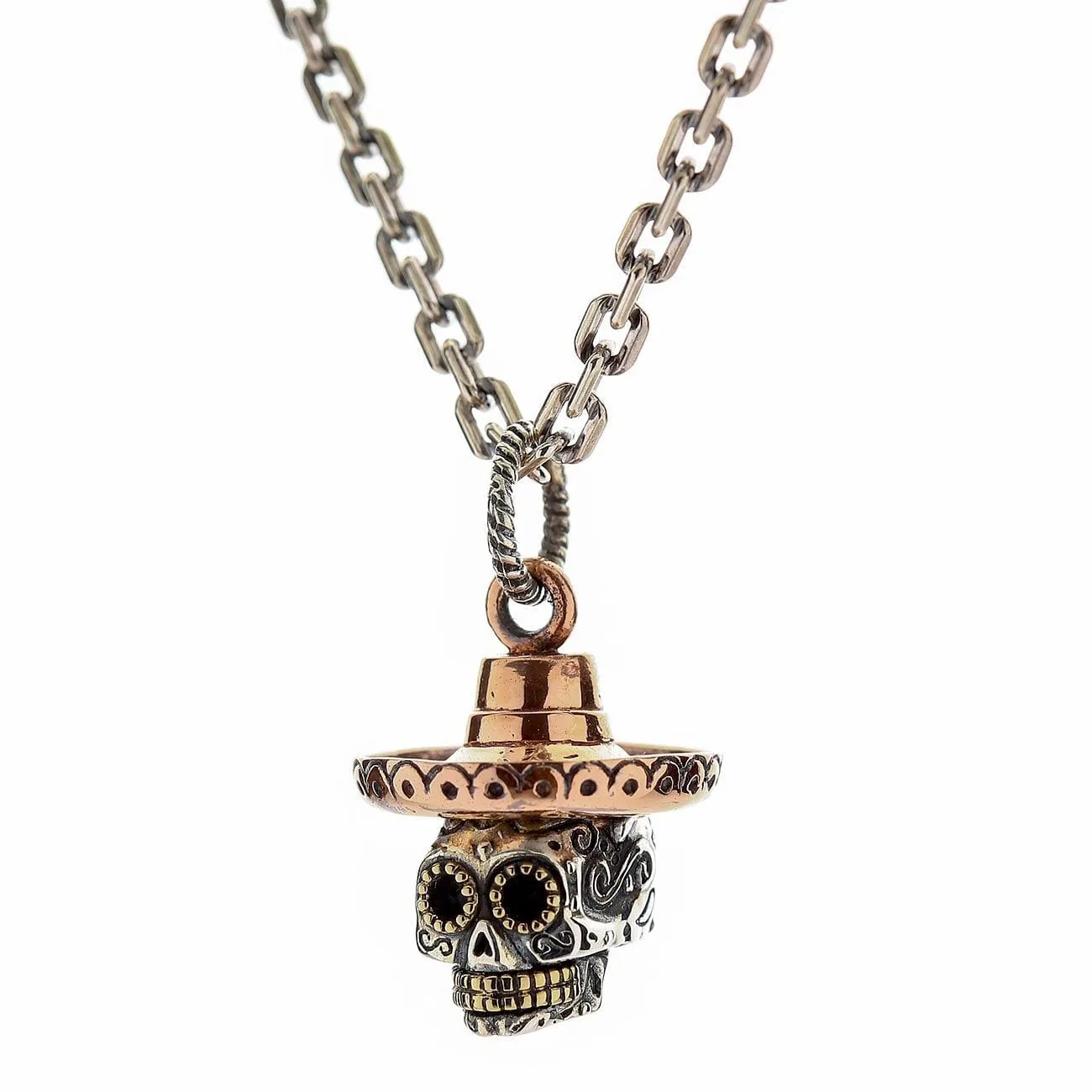 Cowboy Mexican Sugar Skull Sterling Silver Pendant