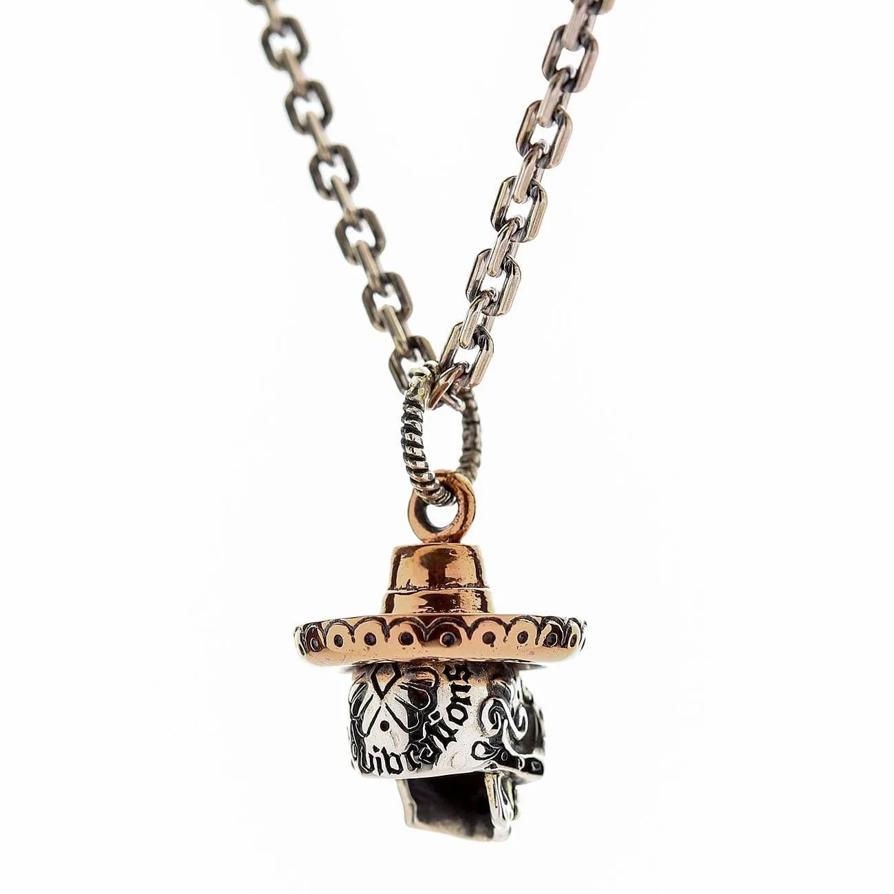 Cowboy Mexican Sugar Skull Sterling Silver Pendant
