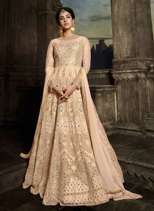 Cream Floral Embroidered Heavy Anarkali Suit