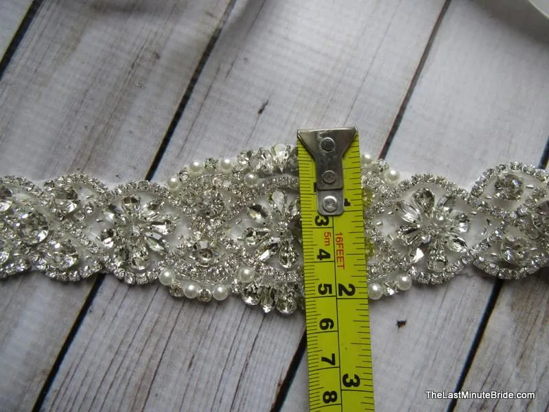 Crystal, Rhinestone & Pearl Bridal Belt Style: Miami, 17 inches