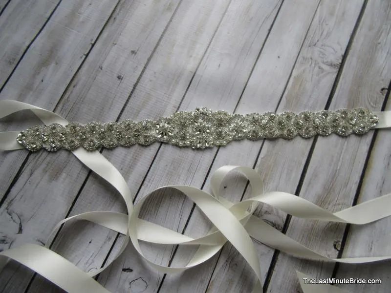 Crystal, Rhinestone & Pearl Bridal Belt Style: Miami, 17 inches
