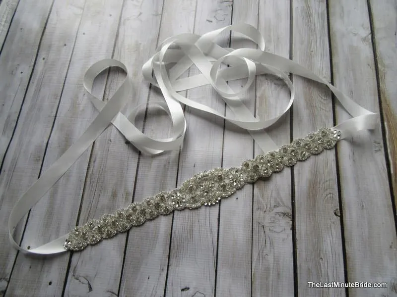 Crystal, Rhinestone & Pearl Bridal Belt Style: Miami, 17 inches