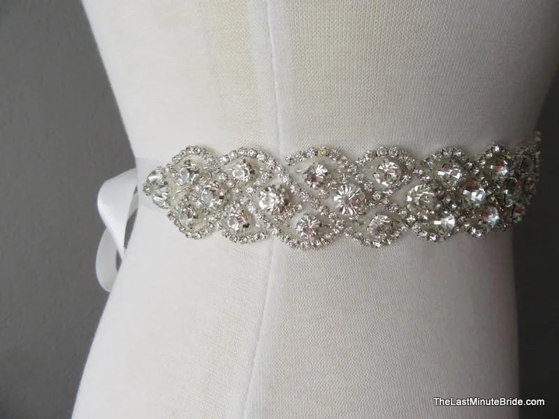 Crystal, Rhinestone & Pearl Bridal Belt Style: Miami, 17 inches