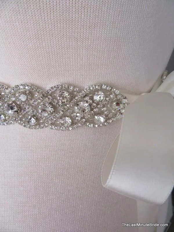Crystal, Rhinestone & Pearl Bridal Belt Style: Miami, 33 inches