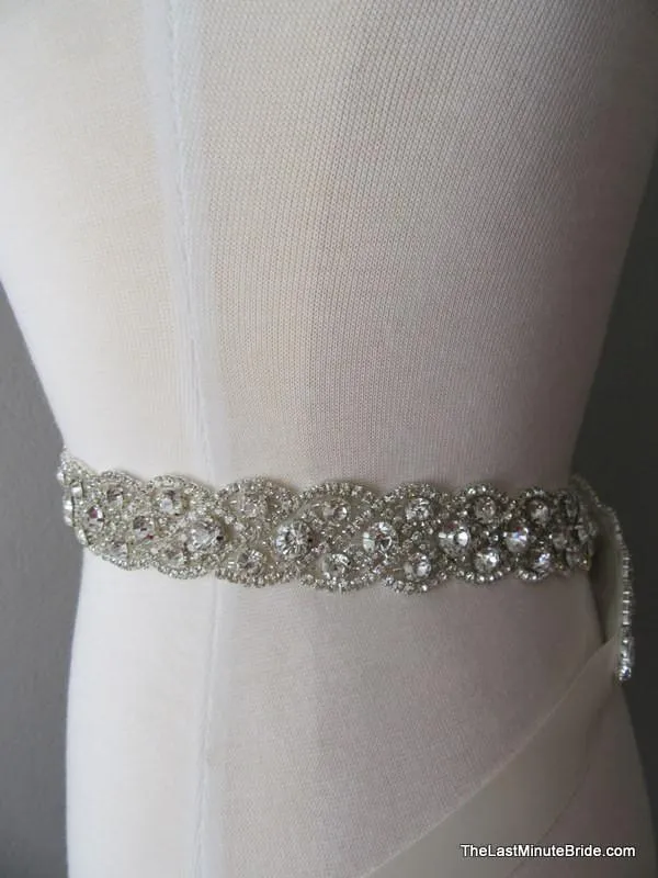 Crystal, Rhinestone & Pearl Bridal Belt Style: Miami, 33 inches