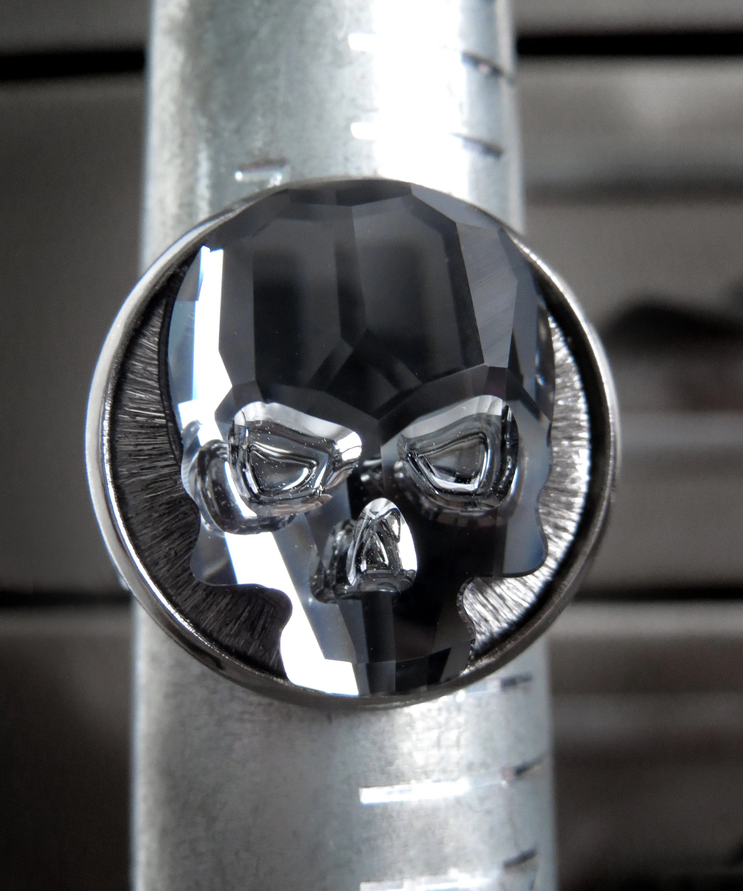 Crystal Skull Ring with Black Night Crystal