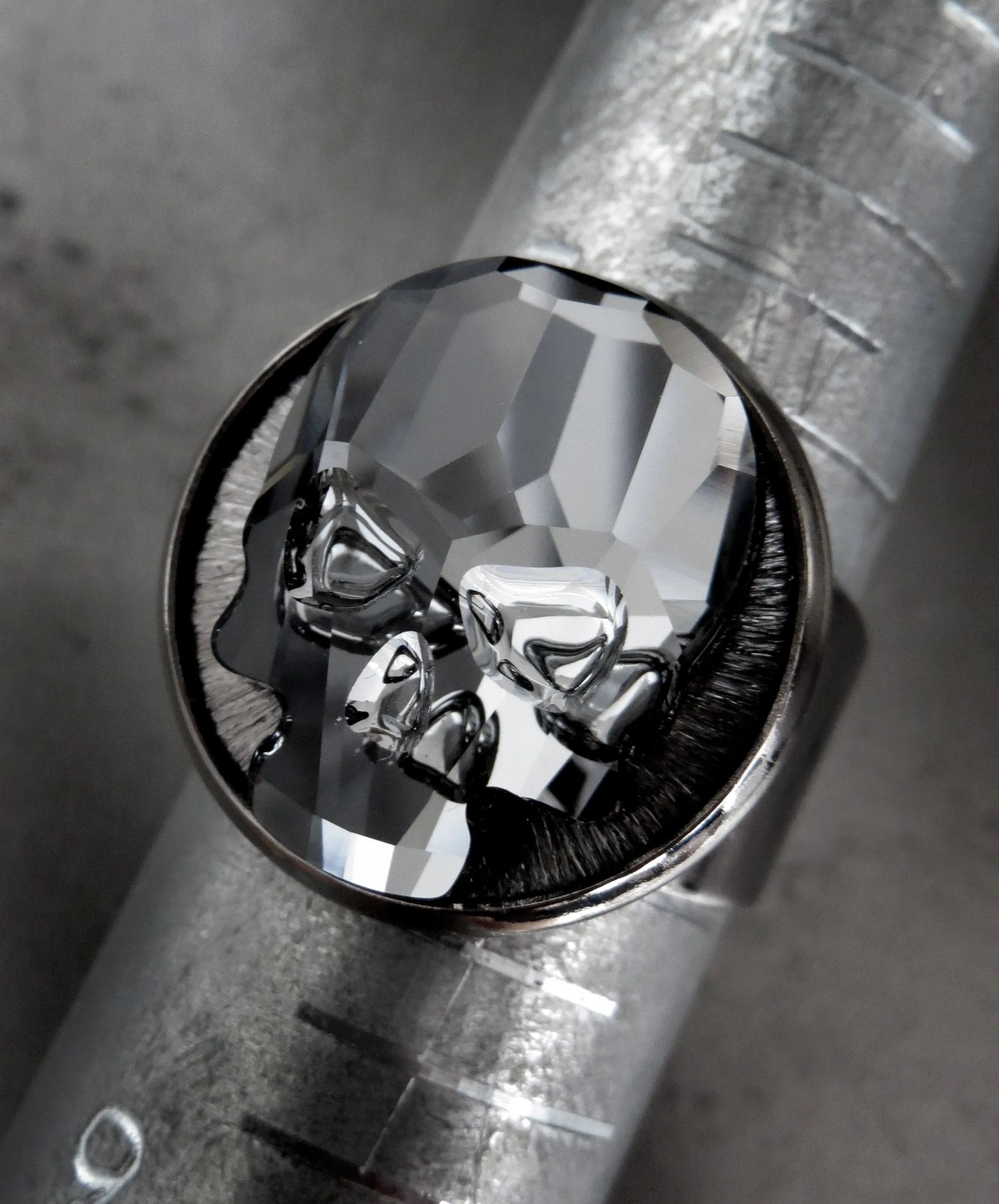 Crystal Skull Ring with Black Night Crystal