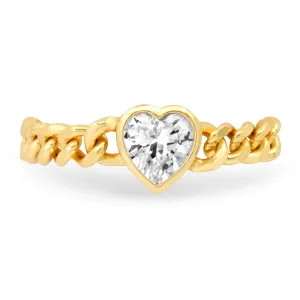 CUBAN LINK CZ HEART RING, GOLD