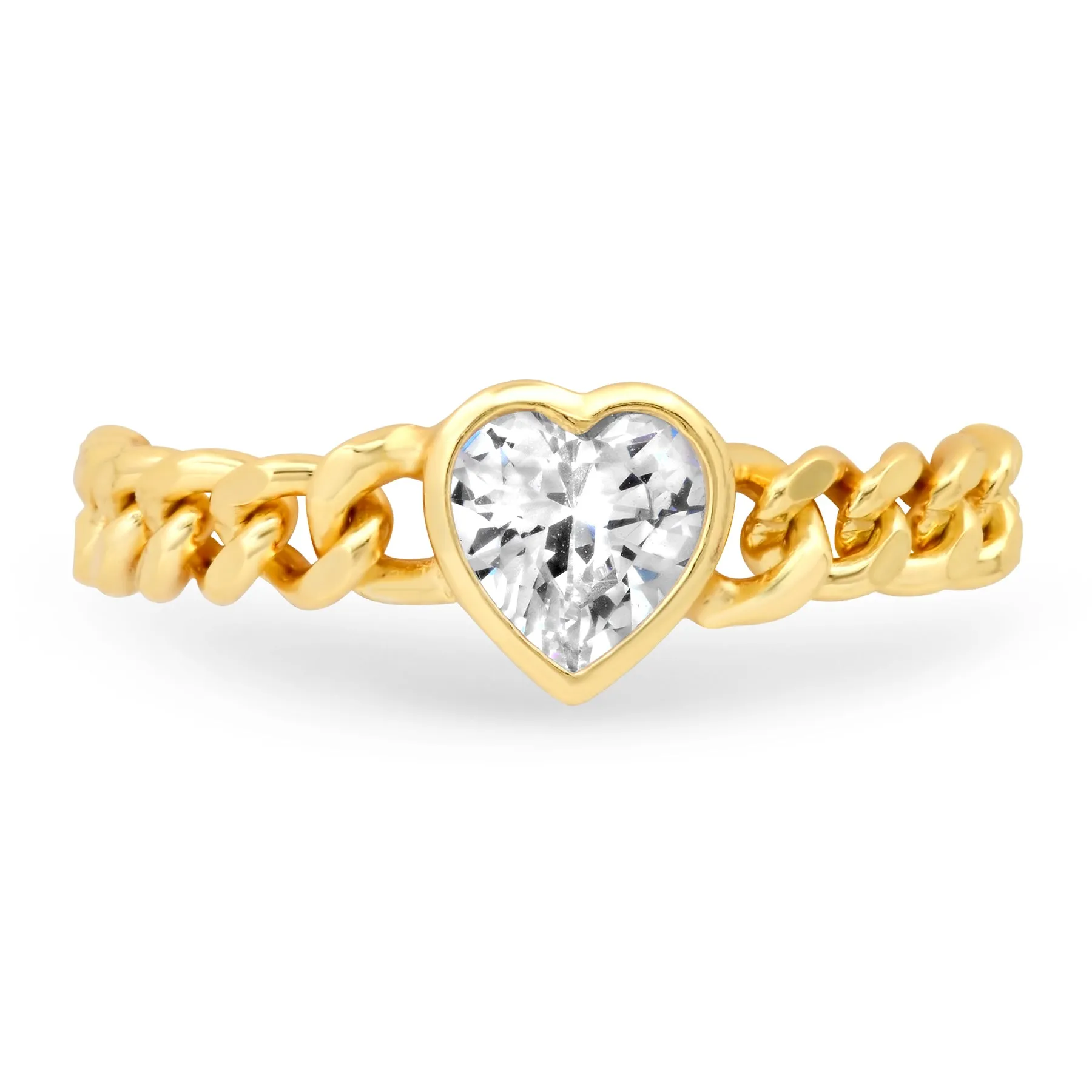 CUBAN LINK CZ HEART RING, GOLD