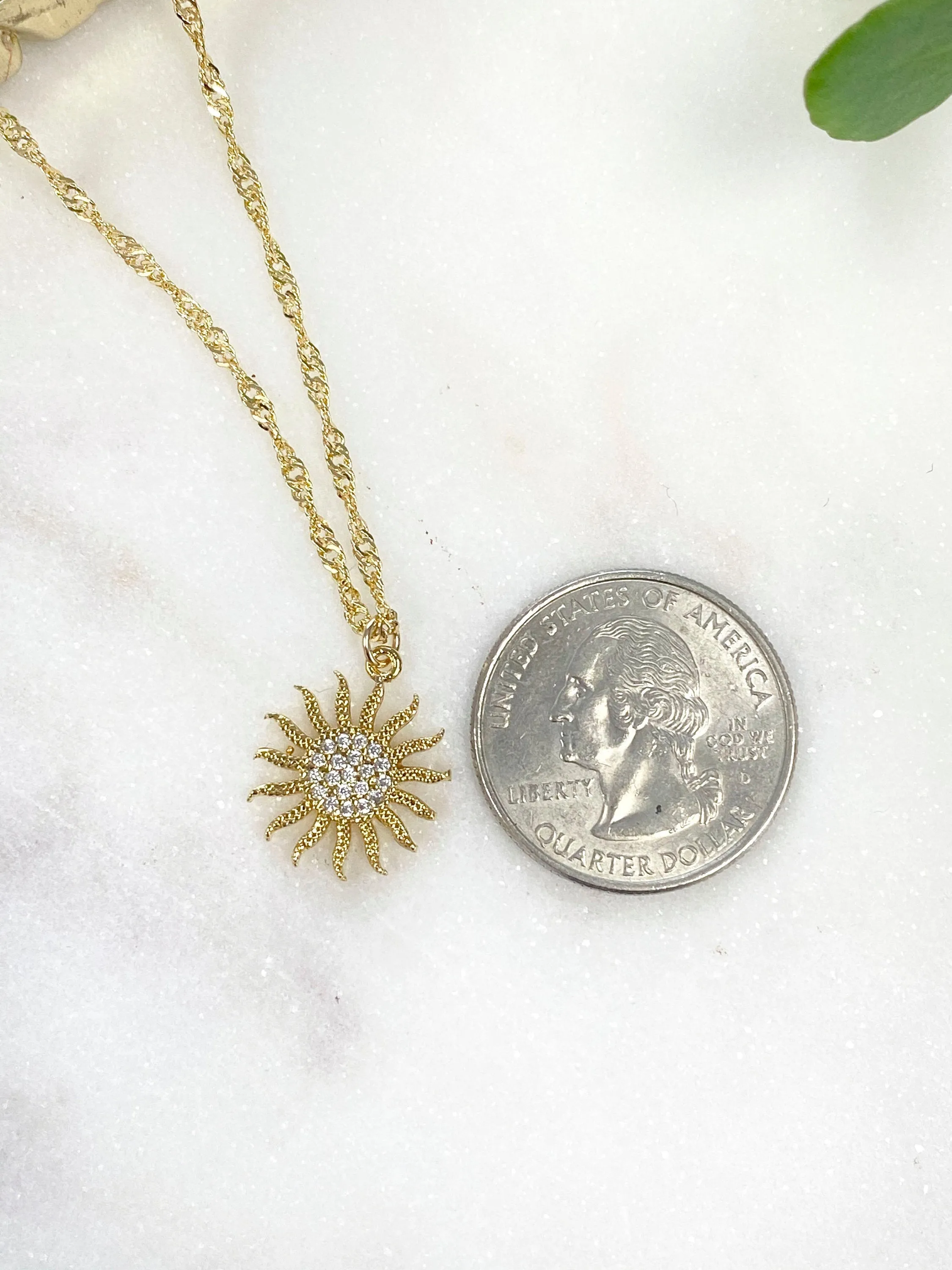 Cubic Zirconia Micro Pave Sun Necklace