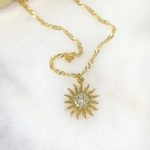 Cubic Zirconia Micro Pave Sun Necklace