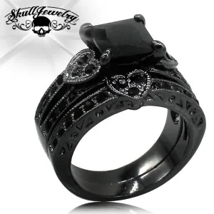'Cuori Neri' Black Hearts 2 Ring Wedding/Engagement Rings (w030)