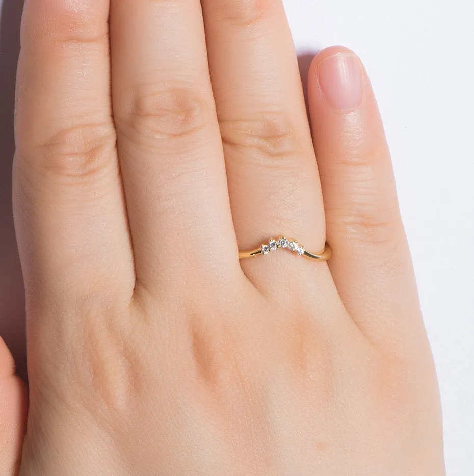 Curved Wedding Band Yellow Gold Half Eternity Vintage Moissanite Engagement Ring Sterling Silver wedding Band For Woman anniversary Gift