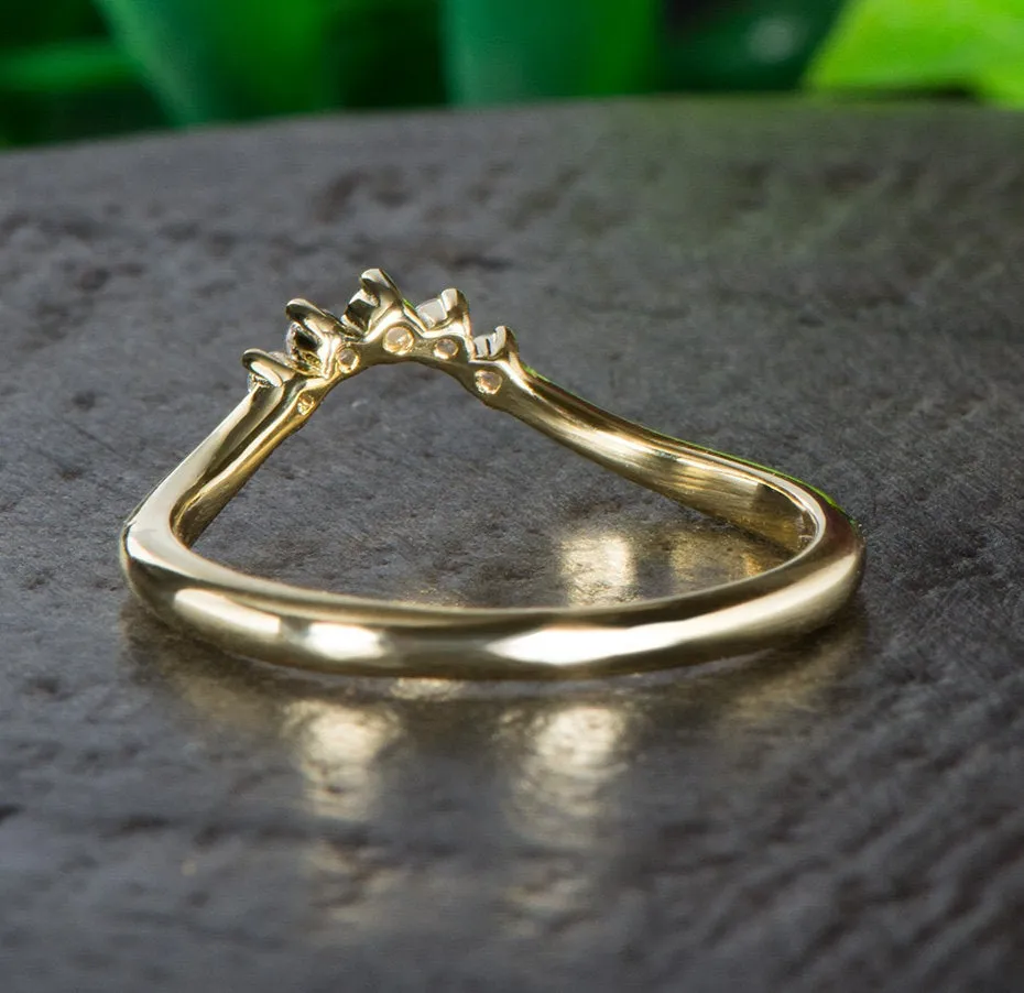 Curved Wedding Band Yellow Gold Half Eternity Vintage Moissanite Engagement Ring Sterling Silver wedding Band For Woman anniversary Gift
