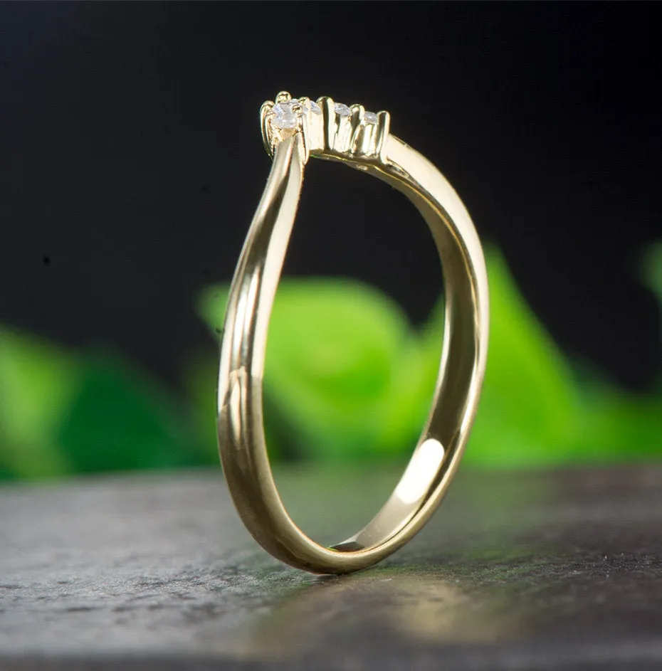 Curved Wedding Band Yellow Gold Half Eternity Vintage Moissanite Engagement Ring Sterling Silver wedding Band For Woman anniversary Gift