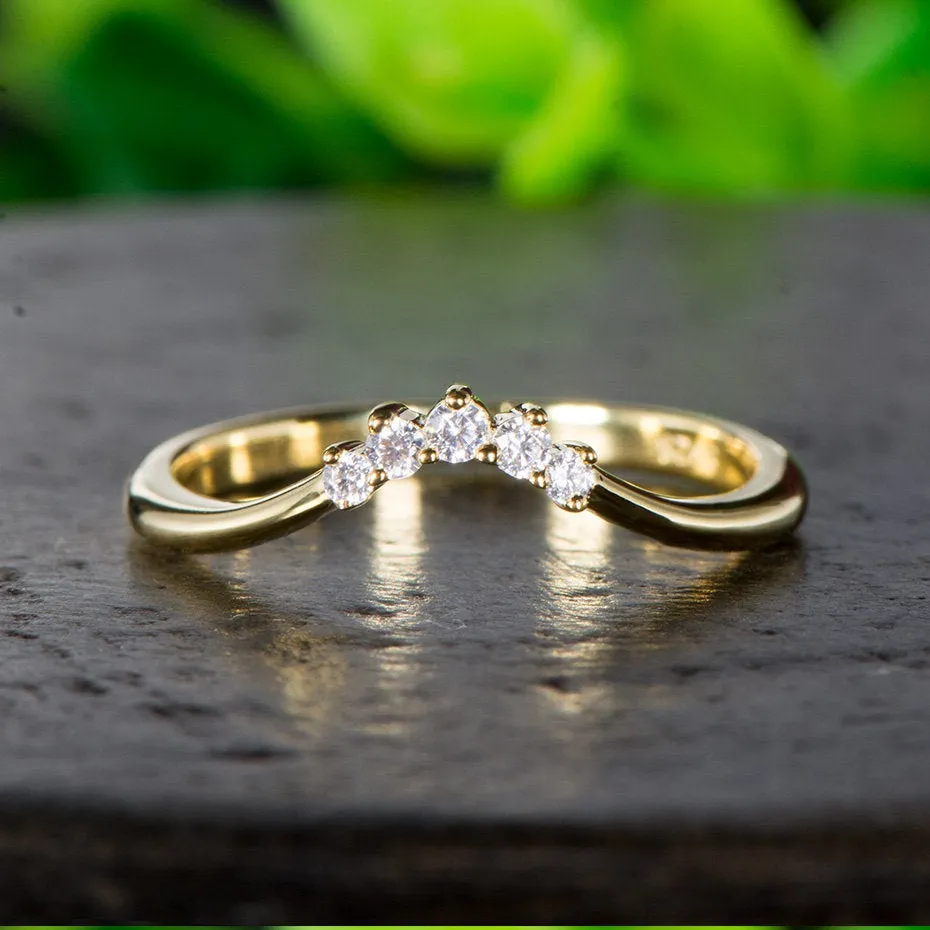 Curved Wedding Band Yellow Gold Half Eternity Vintage Moissanite Engagement Ring Sterling Silver wedding Band For Woman anniversary Gift