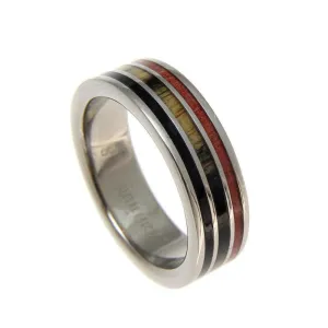 Dalton Genuine Titanium Wedding Band Pink Ivory Wood, Ebony & Cocobolo Inlay - 6mm