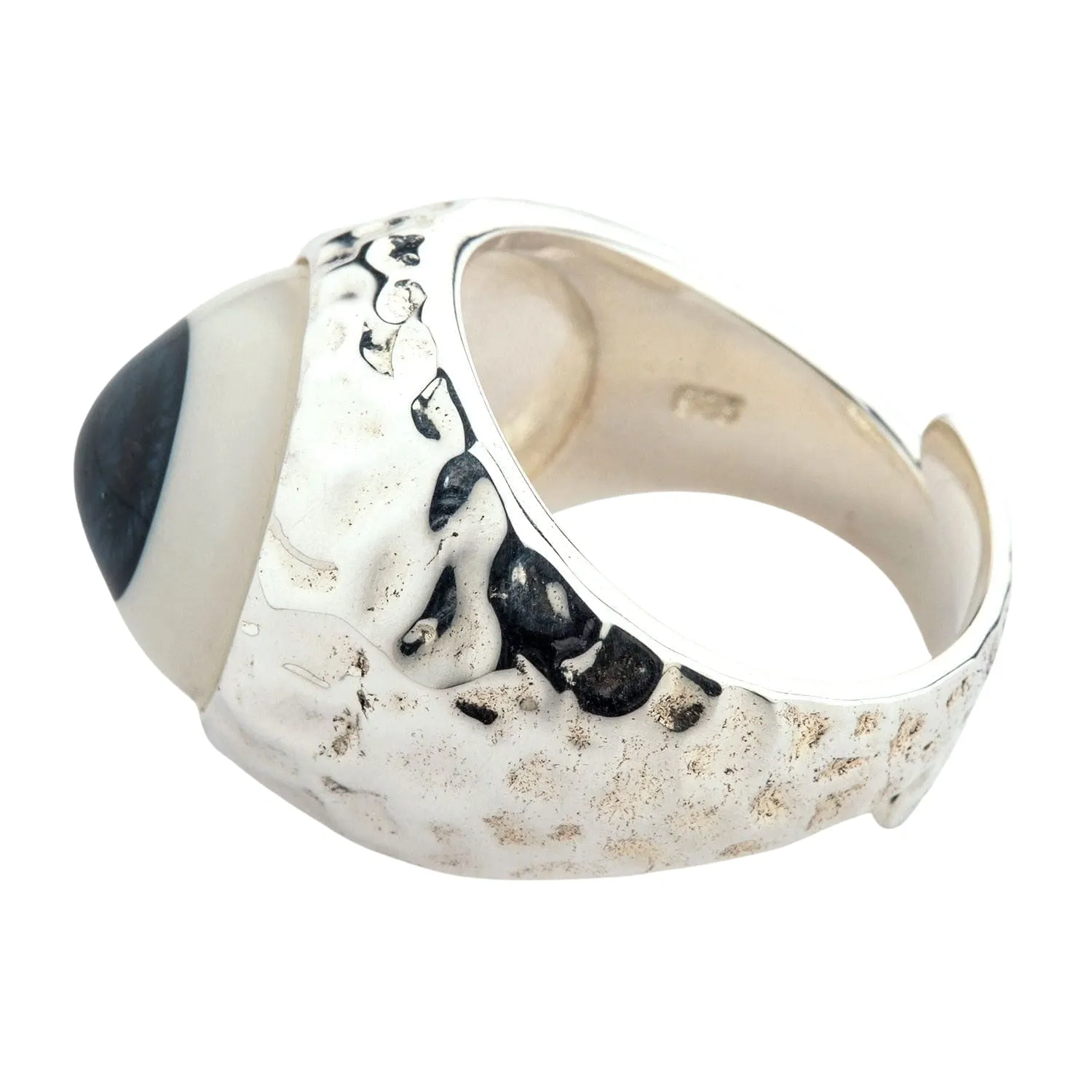 Dark Blue Evil Eyeball Sterling Silver Adjustable Size Ring