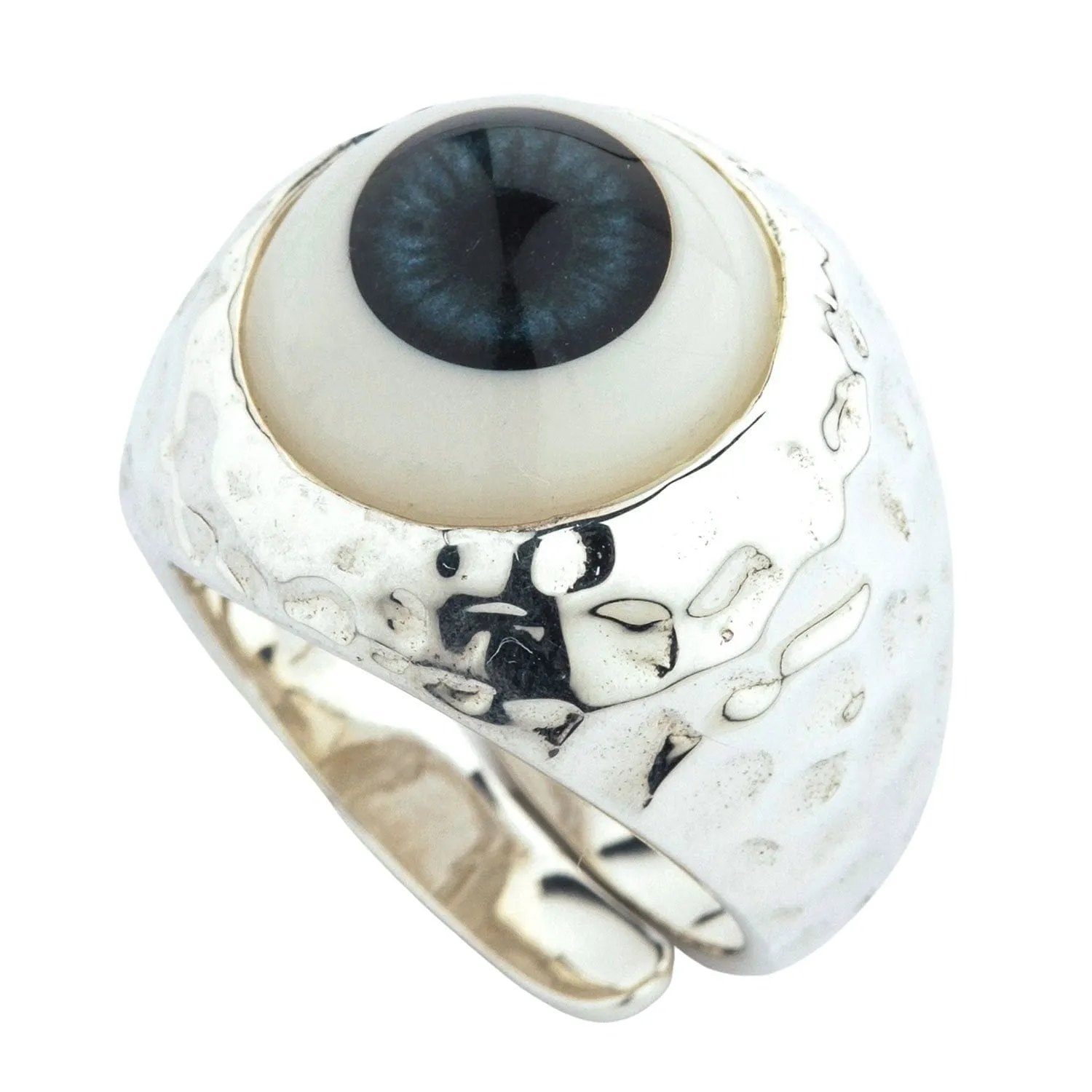 Dark Blue Evil Eyeball Sterling Silver Adjustable Size Ring