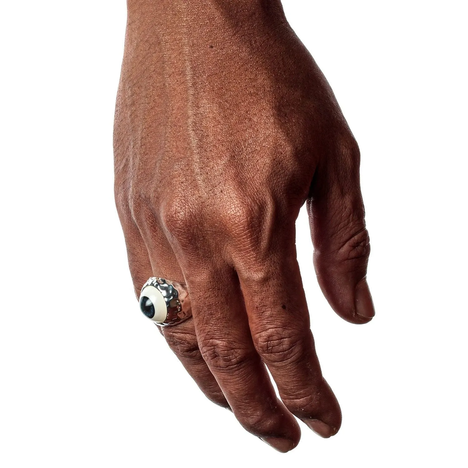Dark Blue Evil Eyeball Sterling Silver Adjustable Size Ring