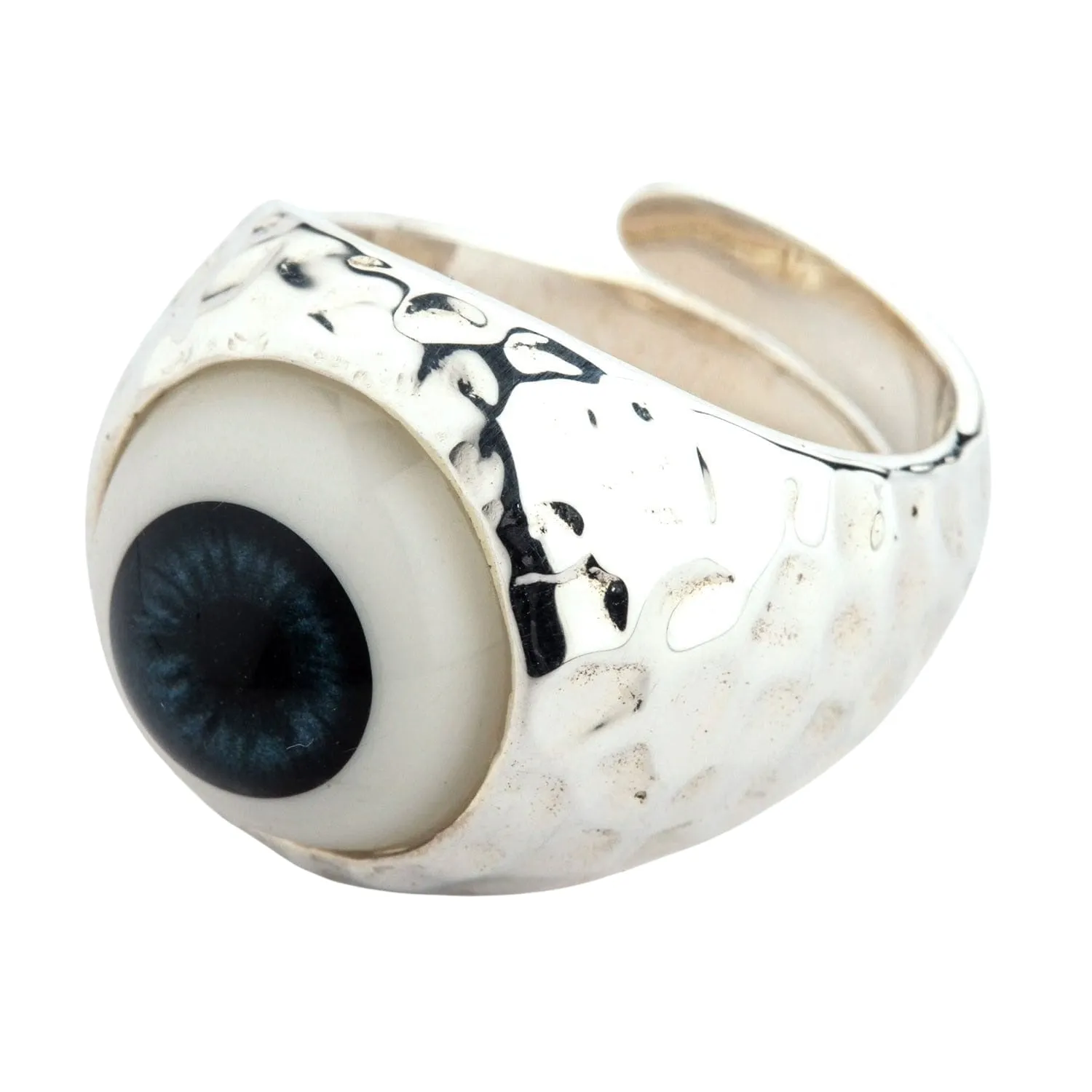 Dark Blue Evil Eyeball Sterling Silver Adjustable Size Ring