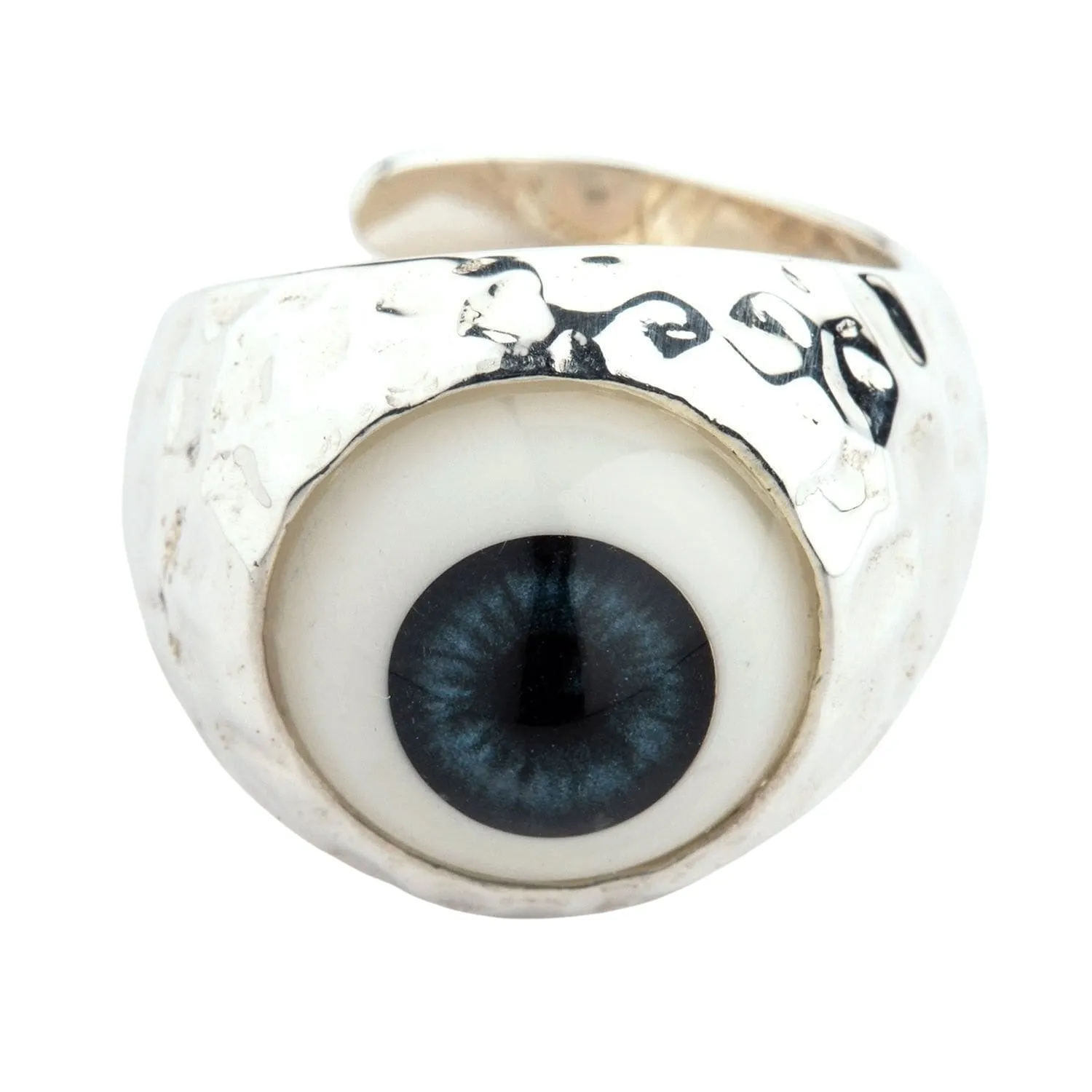 Dark Blue Evil Eyeball Sterling Silver Adjustable Size Ring