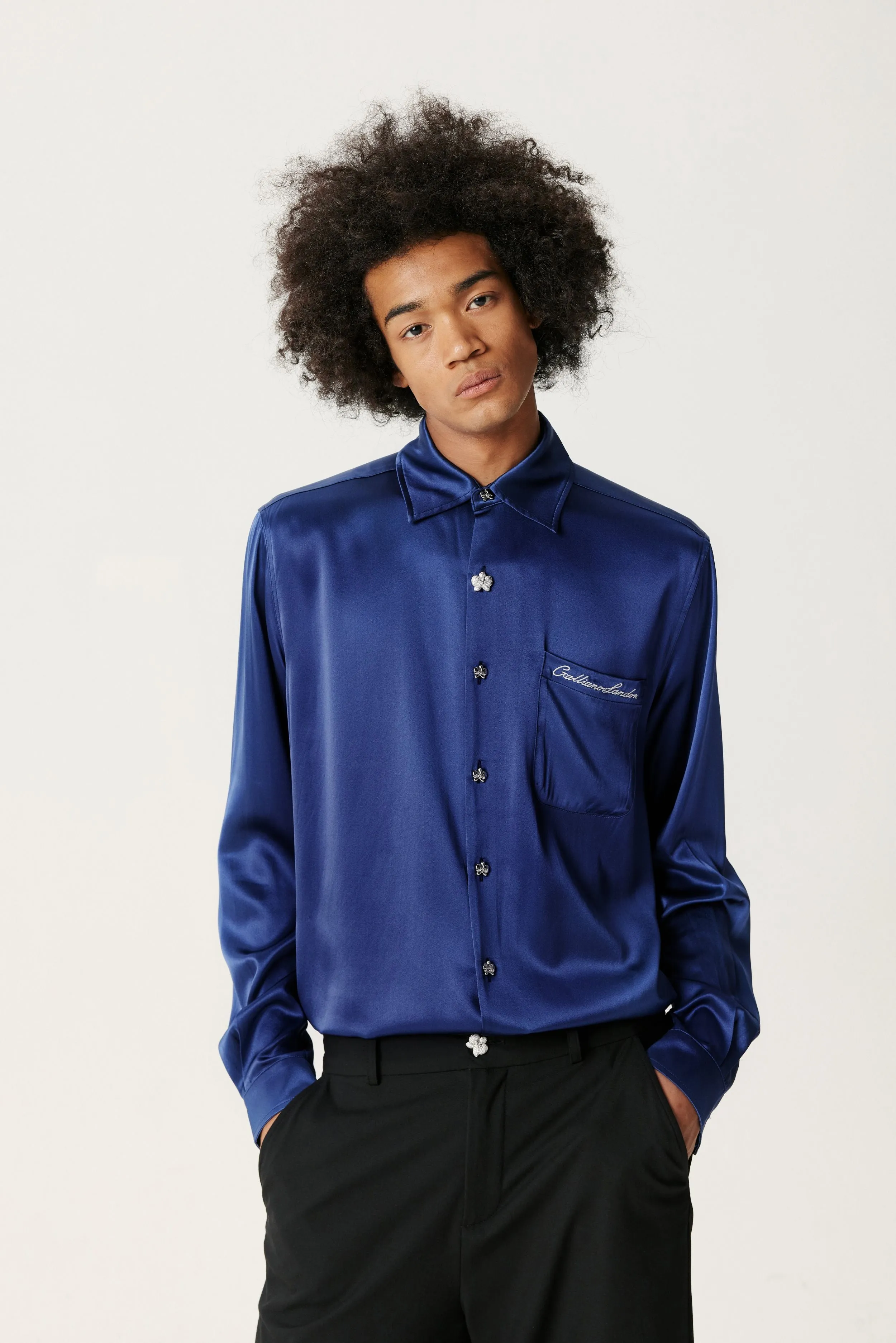 Dark Blue Silk Shirt