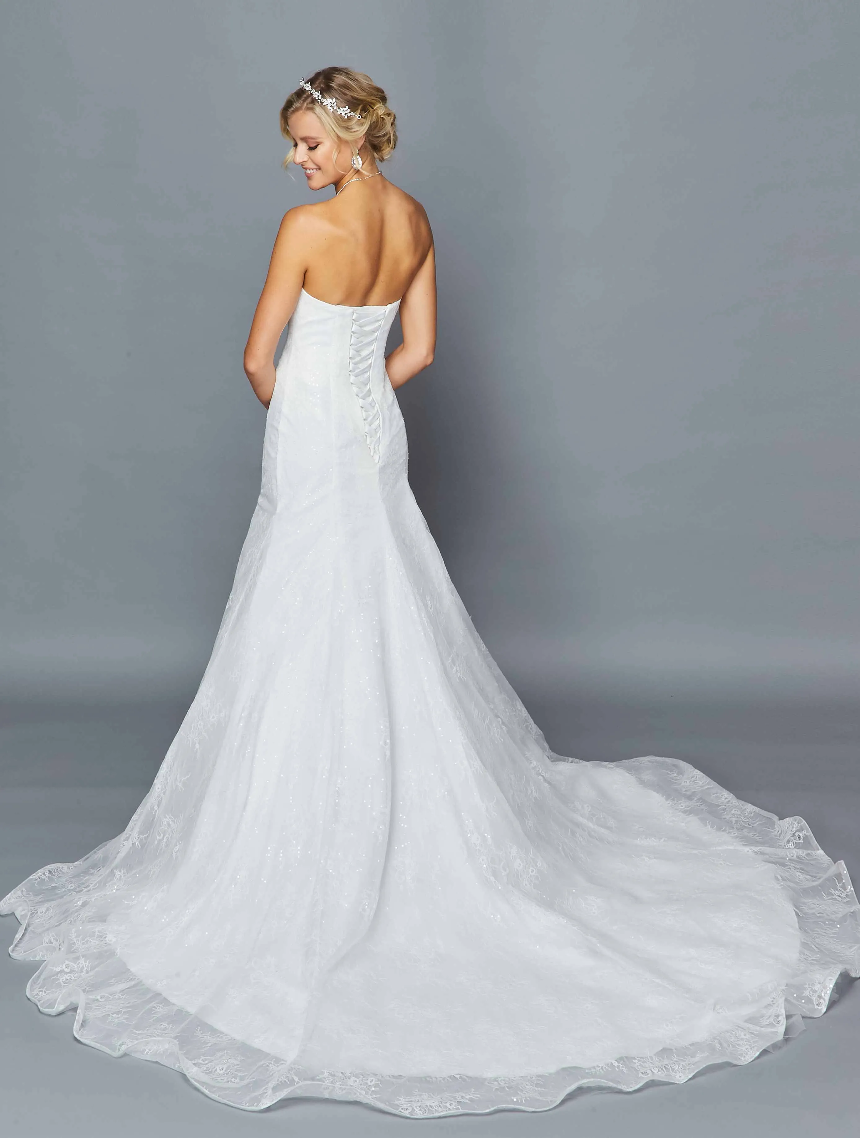 DeKlaire Bridal 416 Strapless Plunging Sweetheart Neckline Illusion Panel Chapel Train Mermaid Wedding Dress