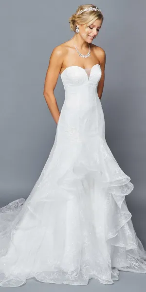 DeKlaire Bridal 416 Strapless Plunging Sweetheart Neckline Illusion Panel Chapel Train Mermaid Wedding Dress