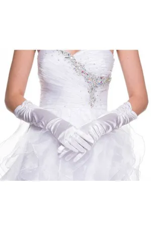 DeKlaire Bridal J012A Mid Length Satin Gloves Rhinestone Detail