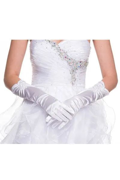 DeKlaire Bridal J012A Mid Length Satin Gloves Rhinestone Detail