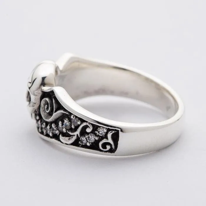 Diamond Skull Sterling Silver Gothic Engagement Ring
