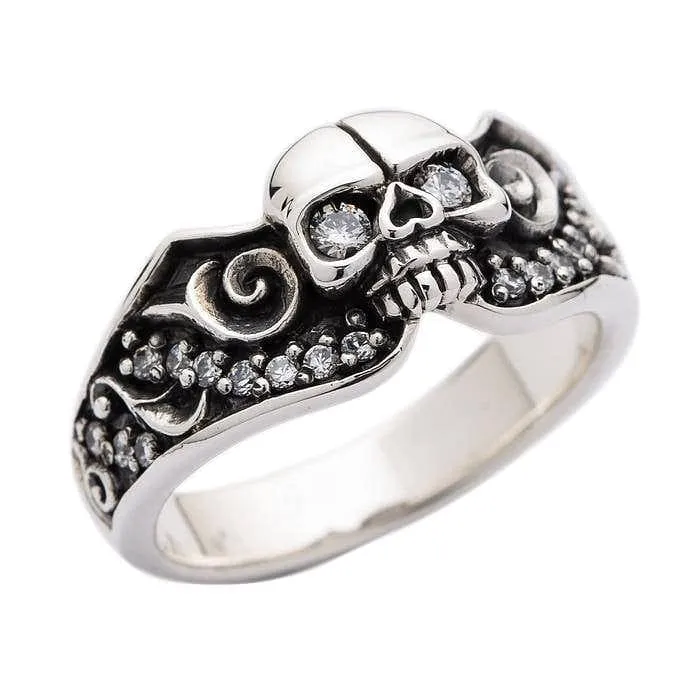 Diamond Skull Sterling Silver Gothic Engagement Ring