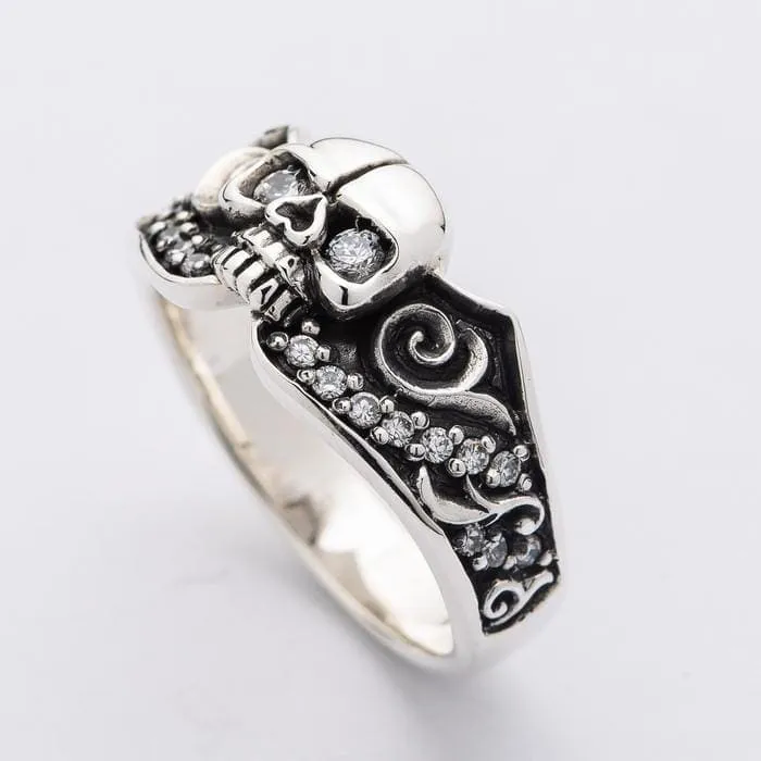 Diamond Skull Sterling Silver Gothic Engagement Ring