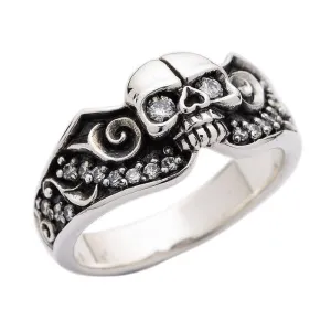 Diamond Skull Sterling Silver Gothic Engagement Ring