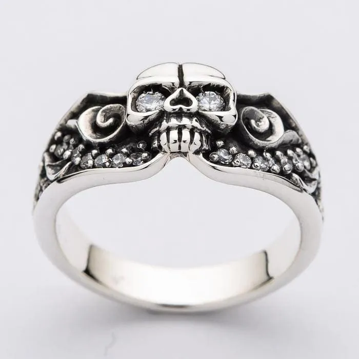 Diamond Skull Sterling Silver Gothic Engagement Ring