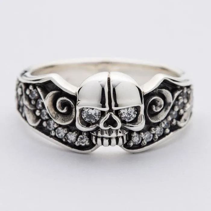 Diamond Skull Sterling Silver Gothic Engagement Ring