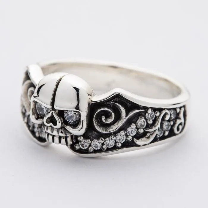 Diamond Skull Sterling Silver Gothic Engagement Ring