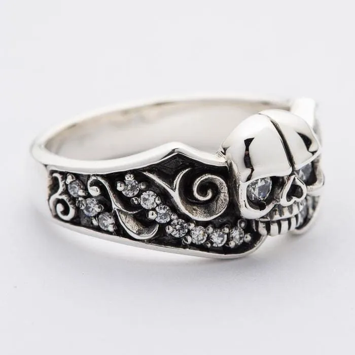 Diamond Skull Sterling Silver Gothic Engagement Ring