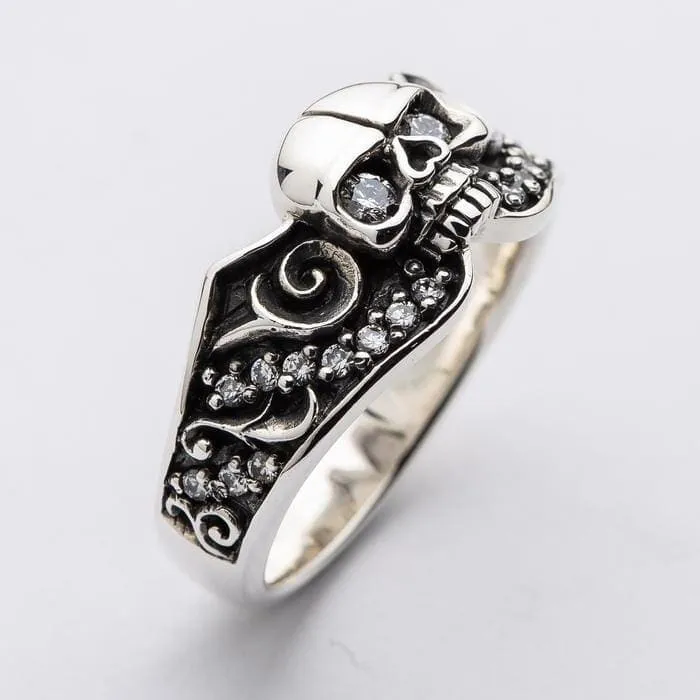 Diamond Skull Sterling Silver Gothic Engagement Ring