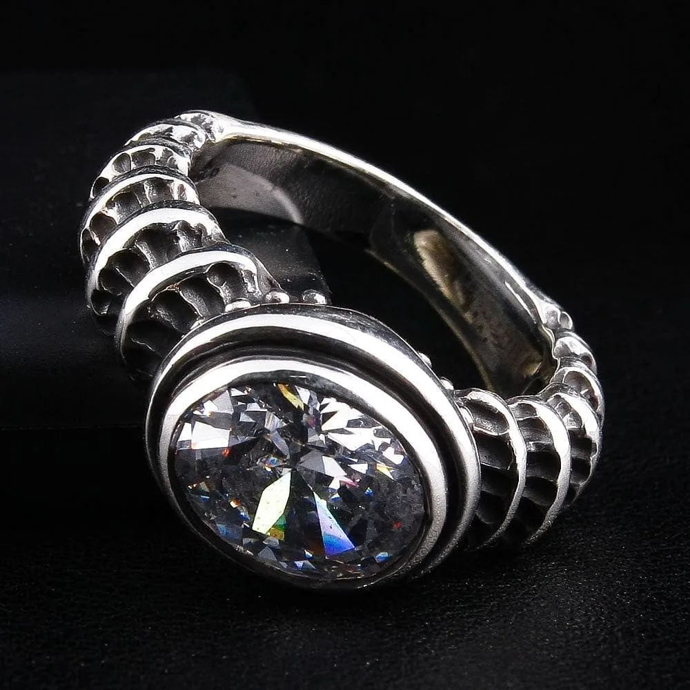 Diamond Topaz 925 Sterling Silver Gothic Ring