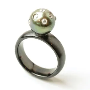 Diamonds and Tahitian Pearl Ring