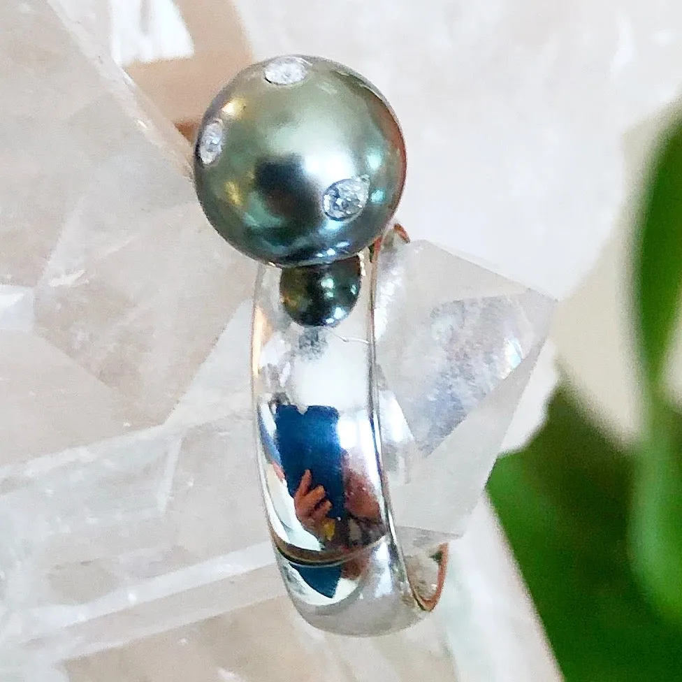 Diamonds and Tahitian Pearl Ring