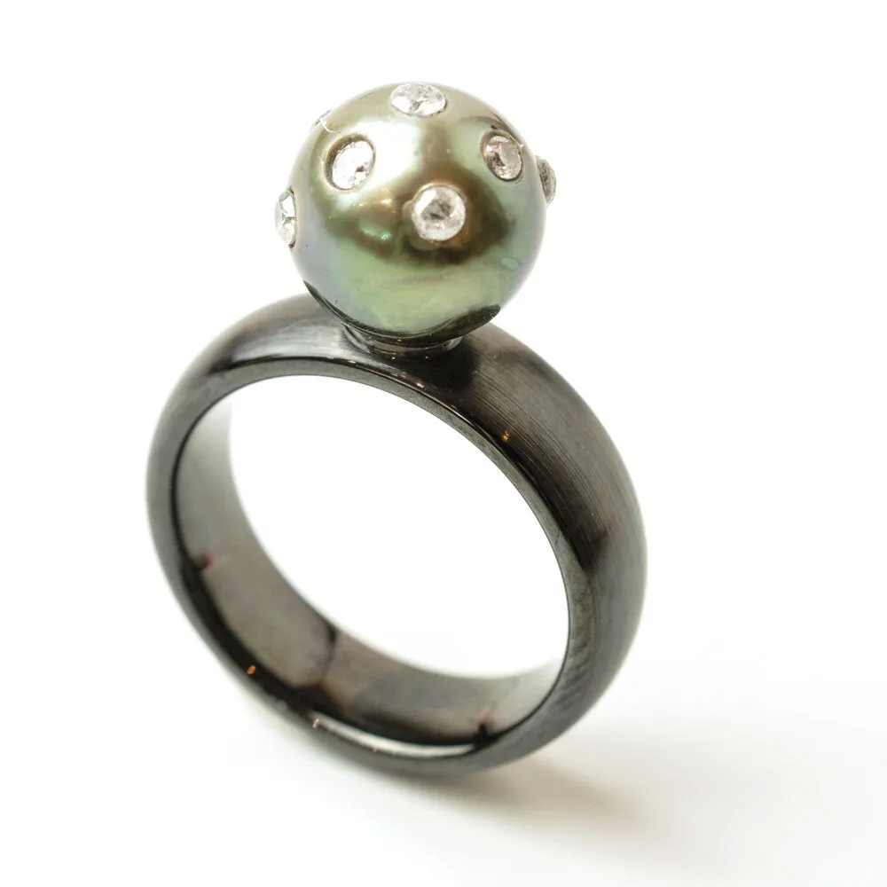 Diamonds and Tahitian Pearl Ring