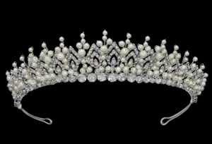 Diana - Ivory Freshwater Pearl, Clear Crystal Tiara