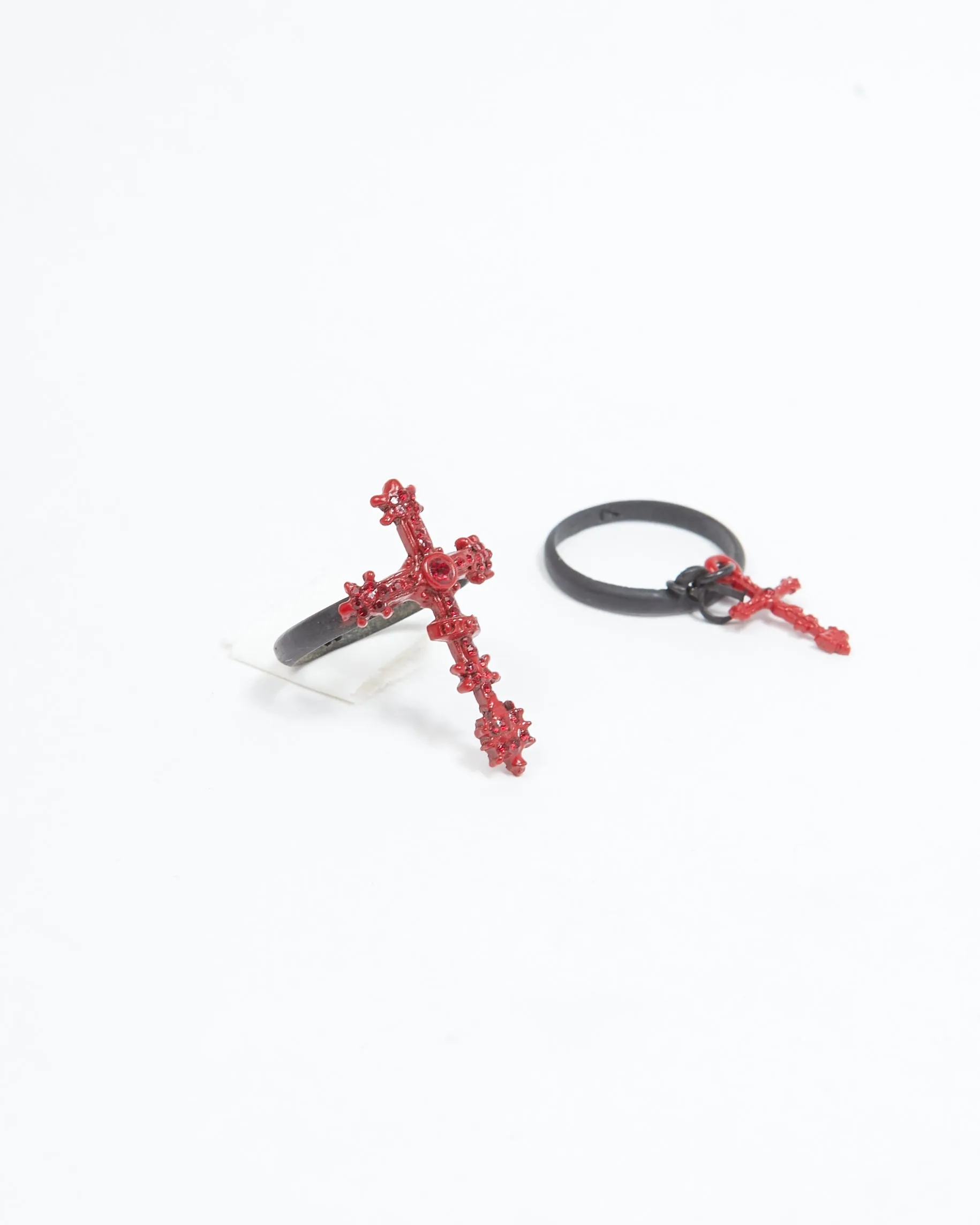 Dior Vintage Red/Black Gothic Cross 2 Ring Set