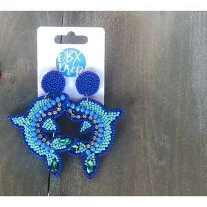 Dolphin Seed Beaded Dangle Earrings S