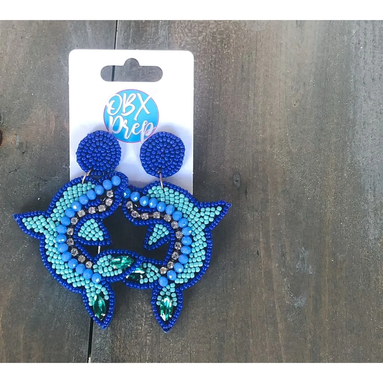 Dolphin Seed Beaded Dangle Earrings S